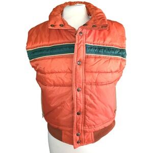 Alpine Ski Vintage Retro 1970s Orange Green Stripe Puffer Vest Men's M